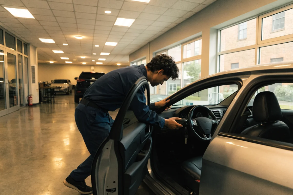 Car immobilizer problems: a mechanic diagnosing a car ignition and immobilizer in a Mississauga workshop