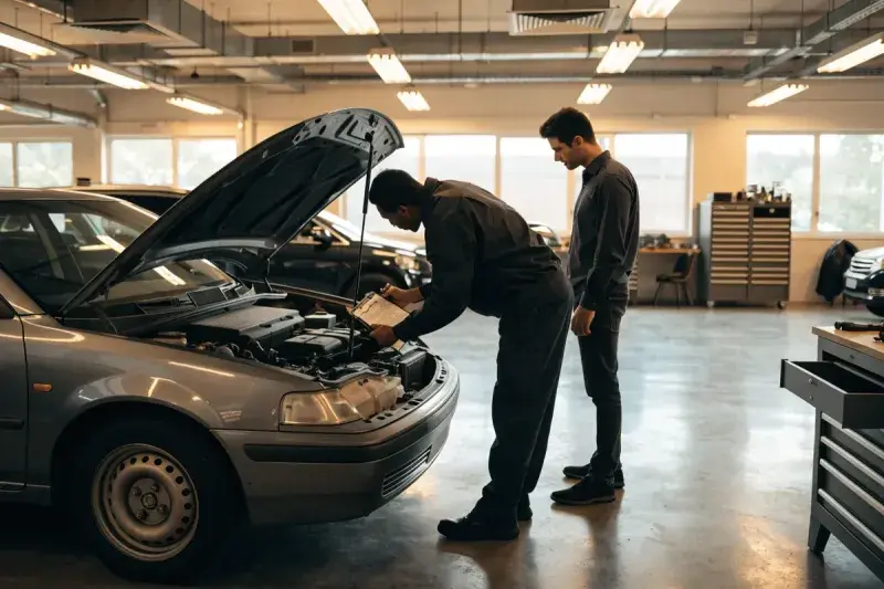 Should you get a pre-purchase inspection: a mechanic inspecting a used car in a Mississauga workshop